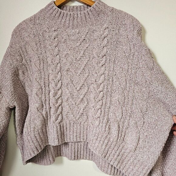 NEW PINK ROSE CABLE KNIT CHENILLE MOCK NECK SWEATER SIZE XL - Picture 5 of 16